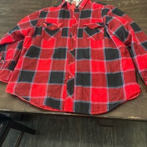 Classic Red and Black Plaid Men's Button Down Shirt